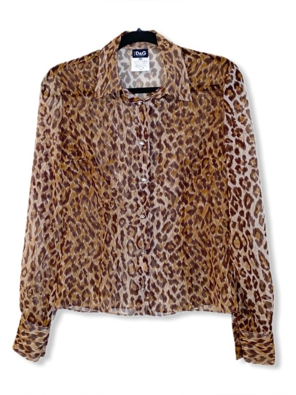 DOLCE & GABBANA leopard print sheer button up top S
